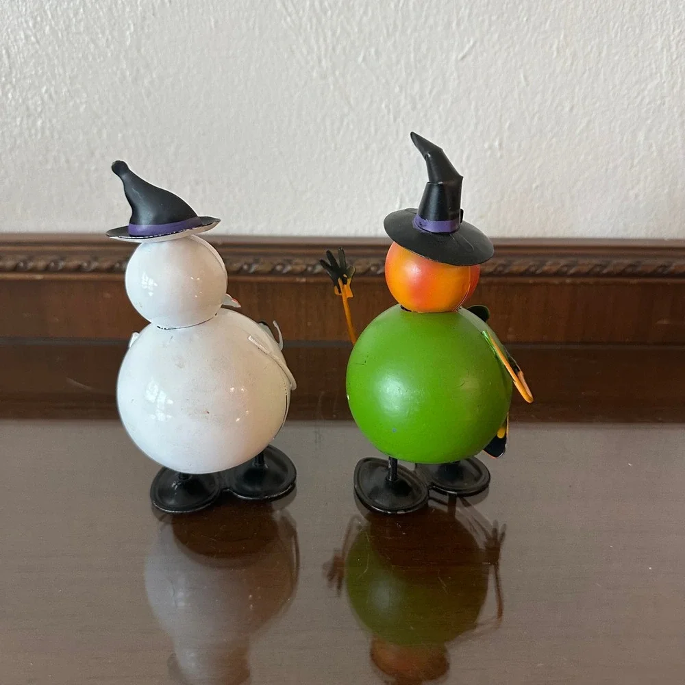2‎ Halloween Metal Ghost and Pumpkin Figurine Set Spring Tabletop Decor 5 Inch